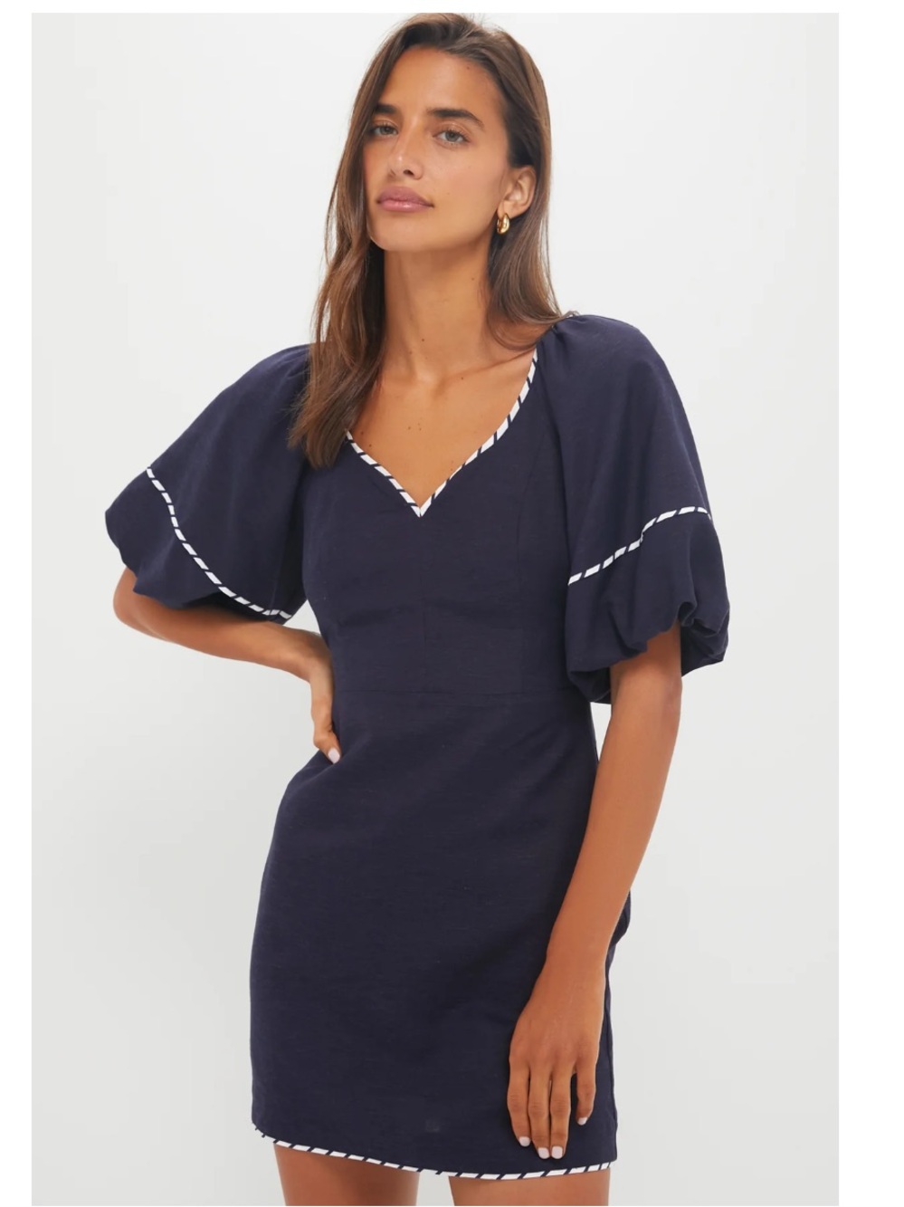 NWT Hyacinth House Striped Piping Keel Mini Dress in Navy, Size XS